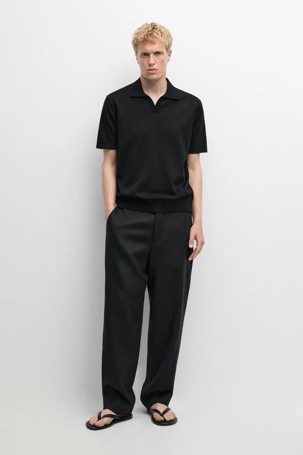 картинка Поло Massimo Dutti 100% Cotton Intarsia Knit Shirt, черный от магазина Одежда+