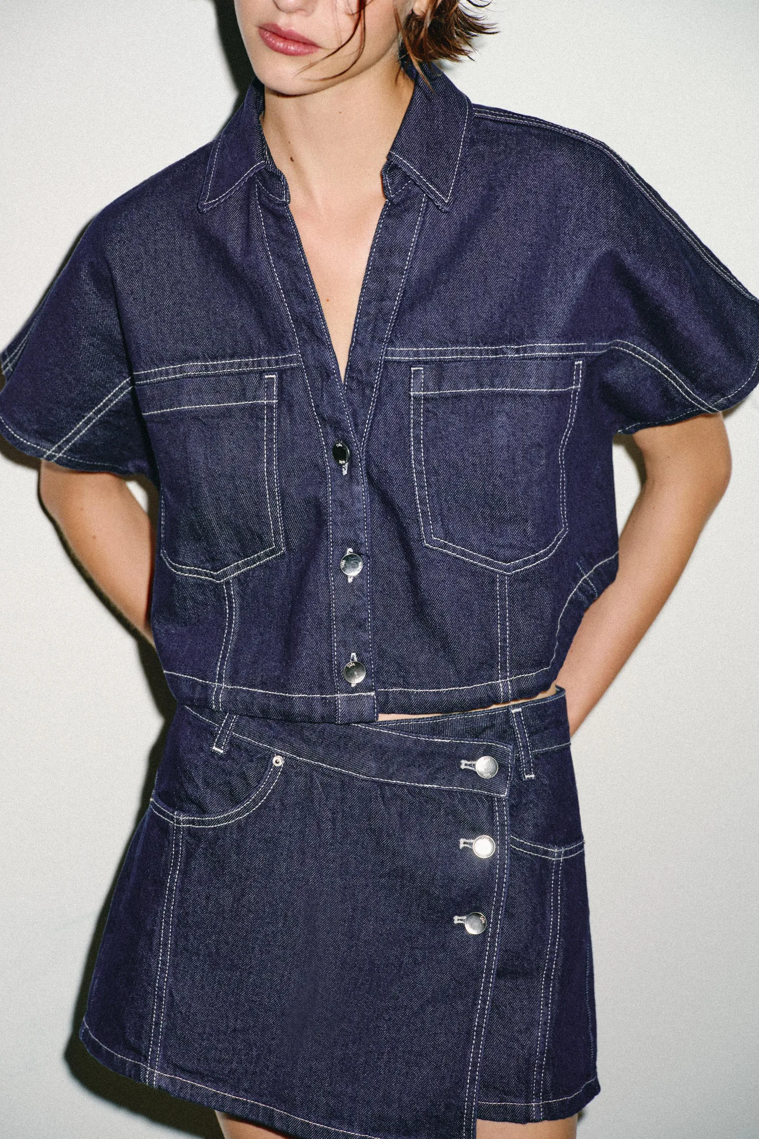 картинка Z1975 короткая джинсовая рубашка Zara, синий от магазина Одежда+