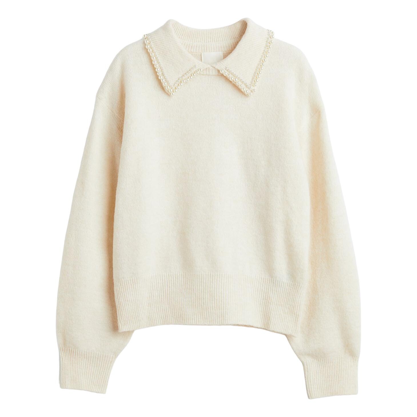 картинка Пуловер H&M Beaded-collar, кремовый от магазина Одежда+