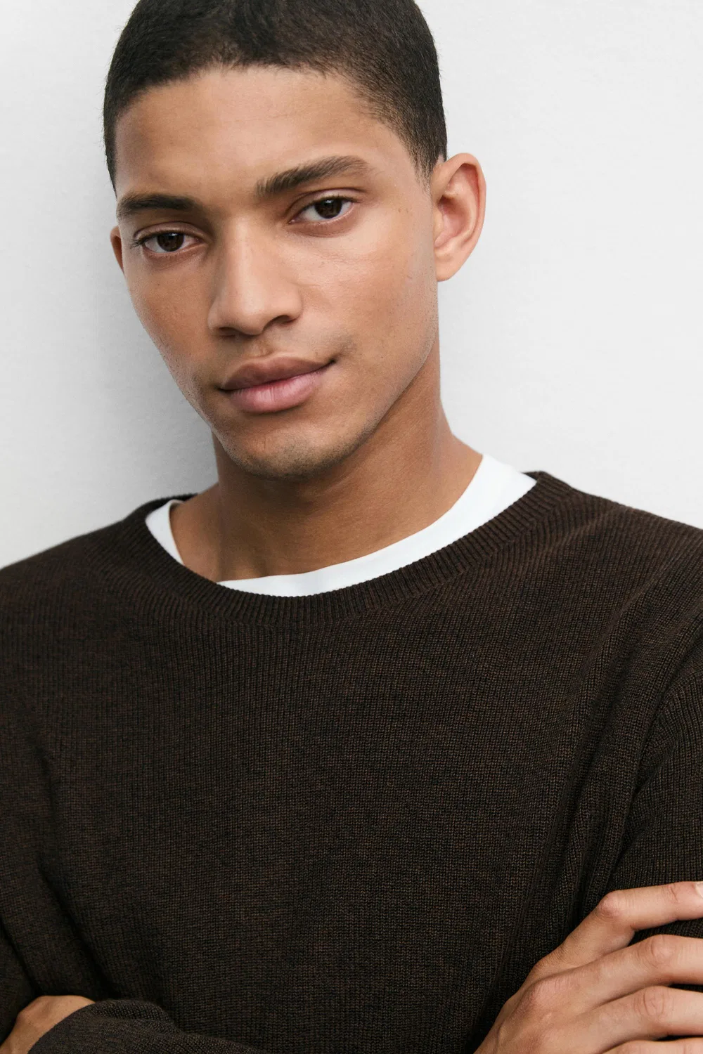 картинка Свитер Massimo Dutti 100% Cotton Mouliné Round Neck, коричневый от магазина Одежда+