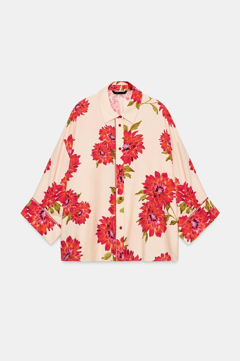 картинка Рубашка с цветочным принтом ZARA, Ecru/Red от магазина Одежда+