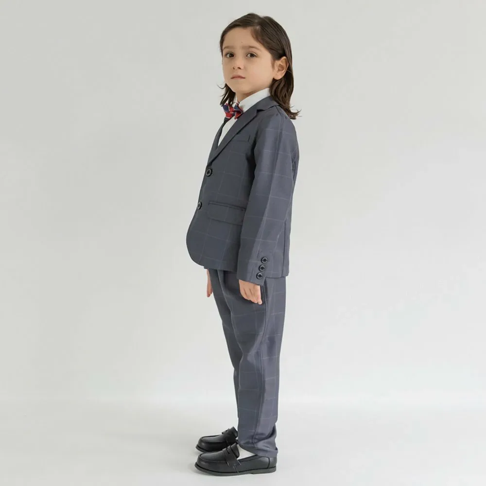 картинка Серый клетчатый пиджак + длинные брюки + белая рубашка Branshes, Charcoal Gray от магазина Одежда+