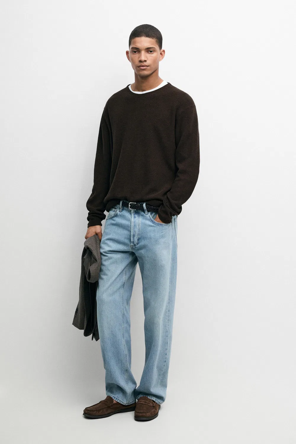 картинка Свитер Massimo Dutti 100% Cotton Mouliné Round Neck, коричневый от магазина Одежда+