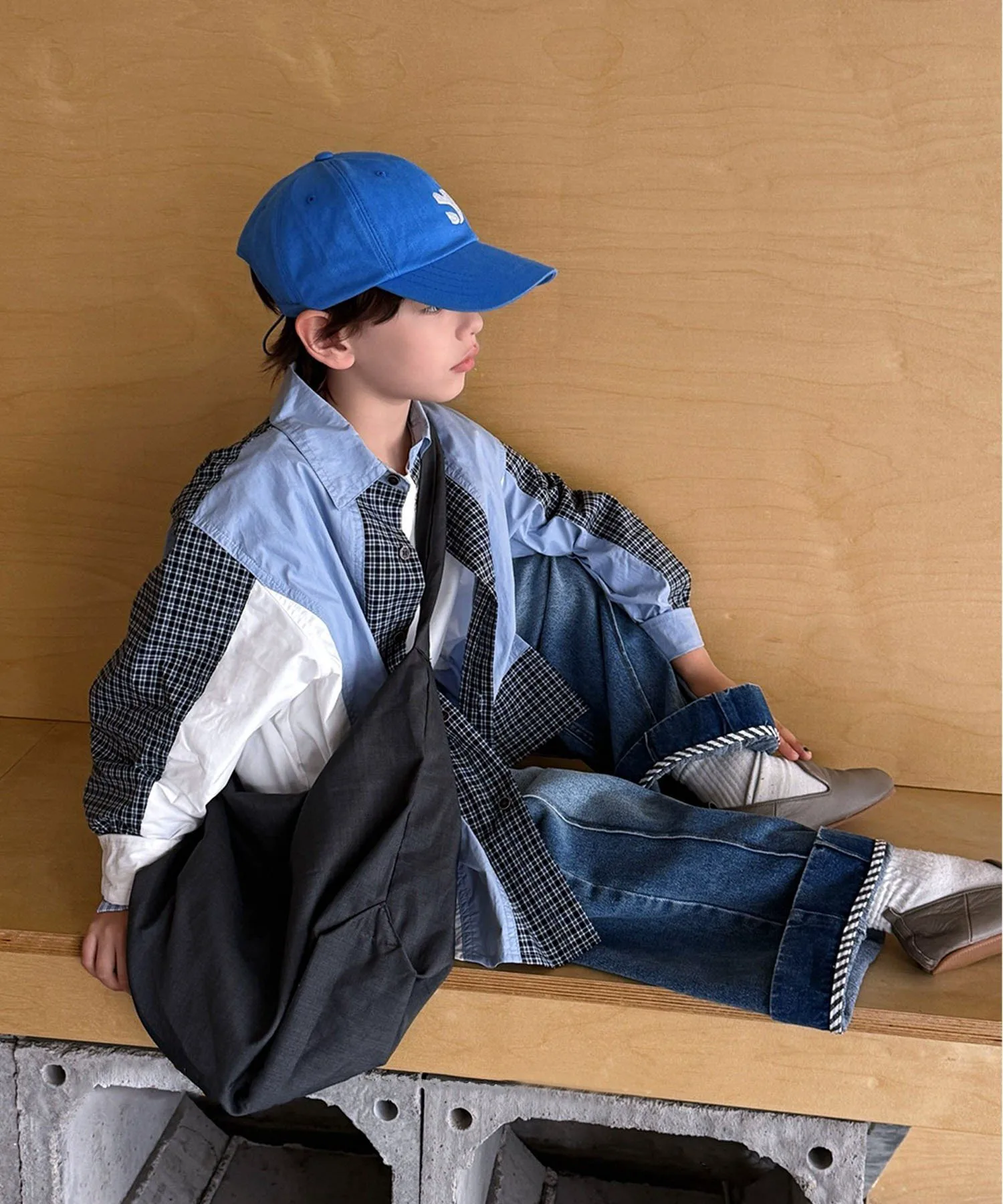 картинка Рубашка в клетку с блочным рисунком Aimoha Kids, blue от магазина Одежда+