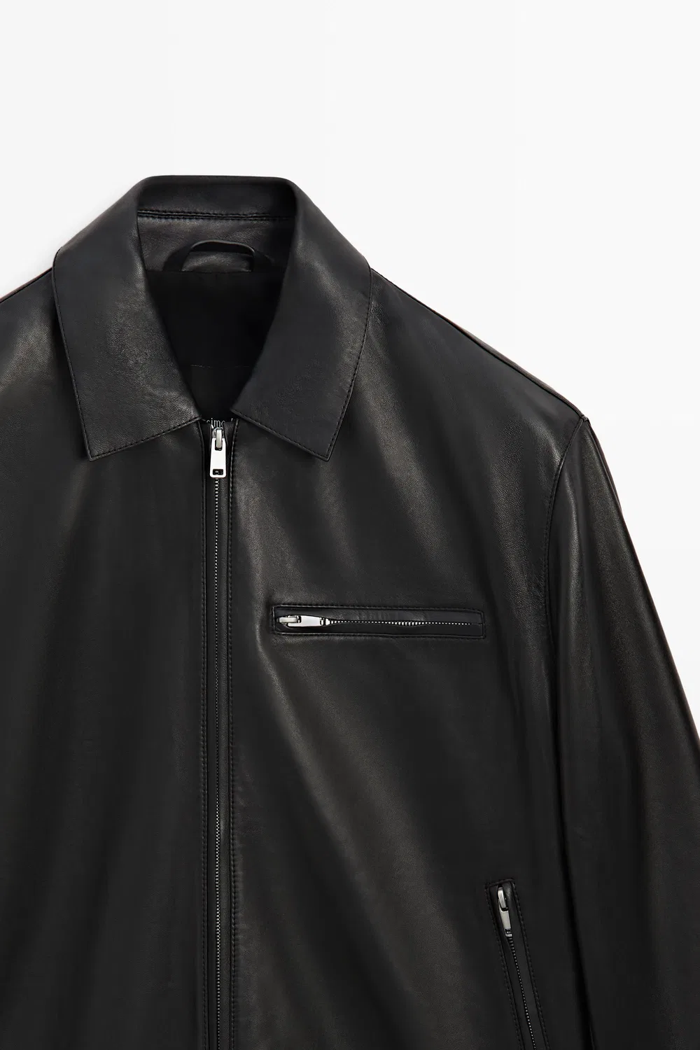 картинка Куртка Massimo Dutti Nappa Leather Jacket With Pocket Detail, черный от магазина Одежда+