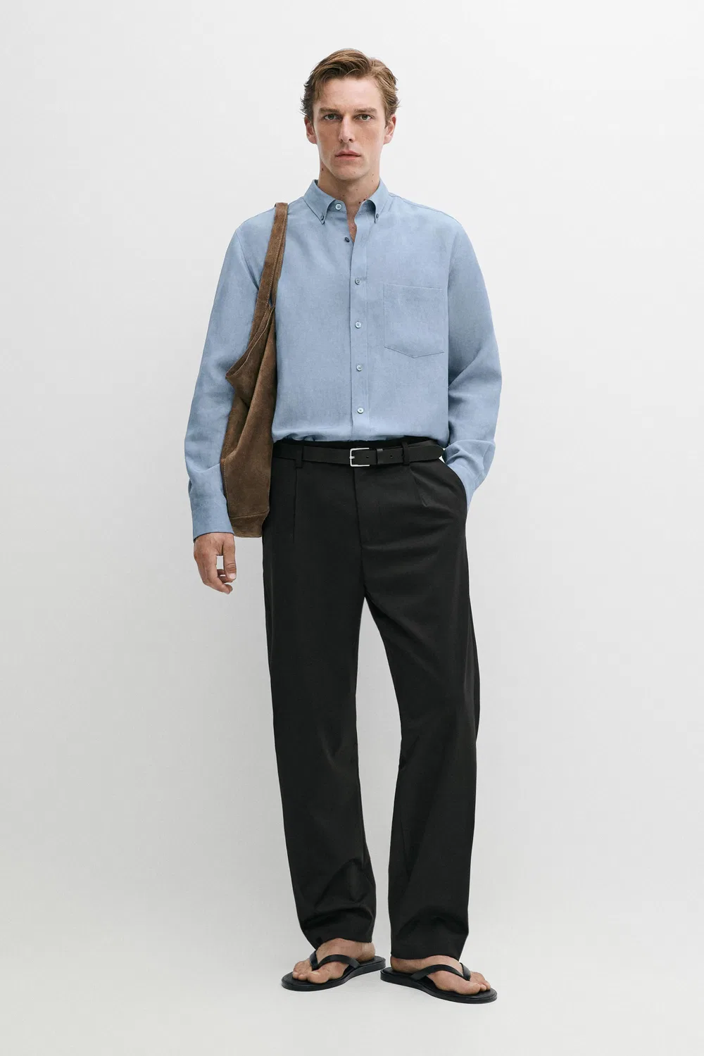 картинка Рубашка Massimo Dutti Flowing Regular Fit Lyocell-Linen, синий от магазина Одежда+