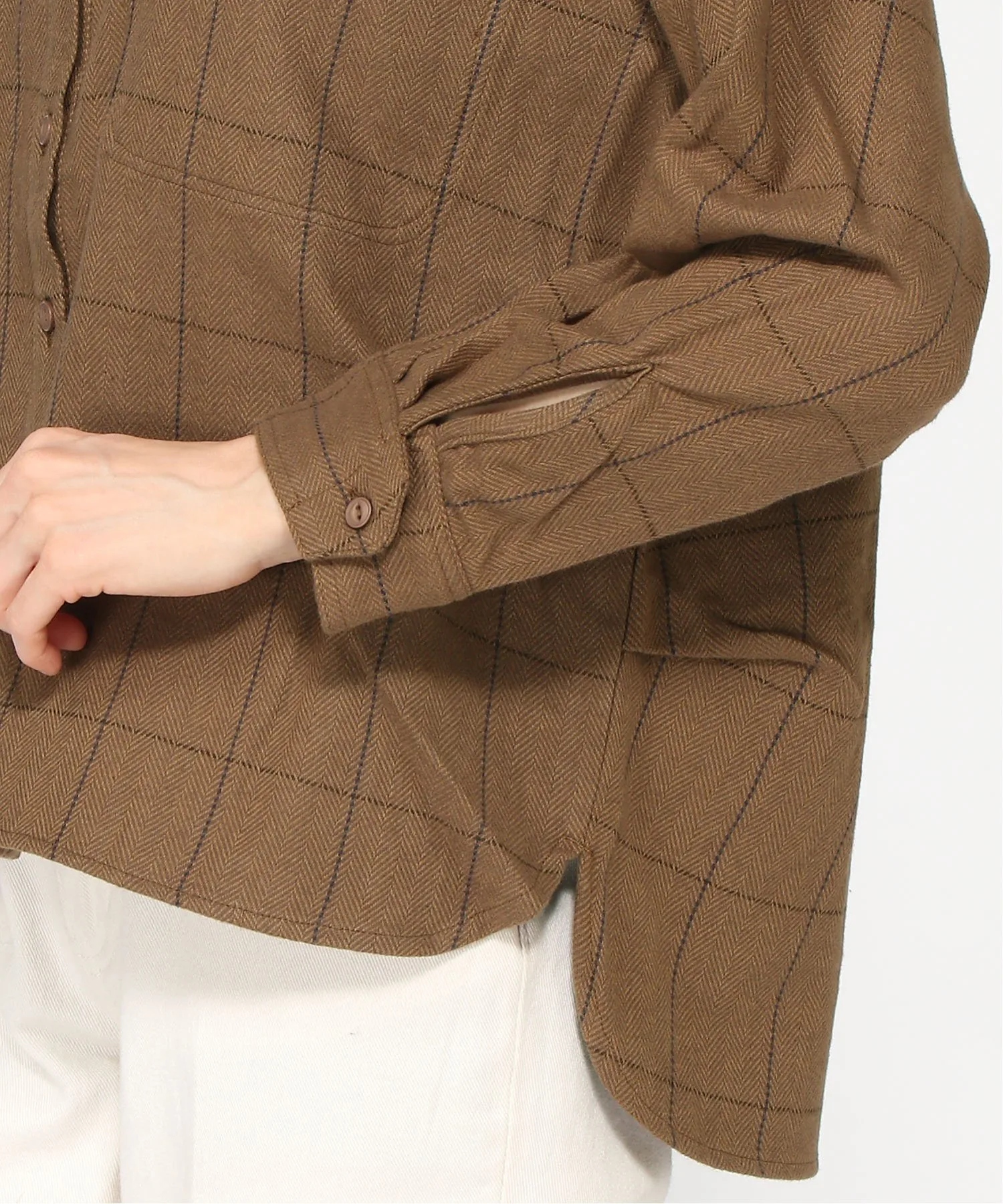картинка Хлопковая рабочая рубашка-кимо широкого кроя Kermu, Brown check от магазина Одежда+