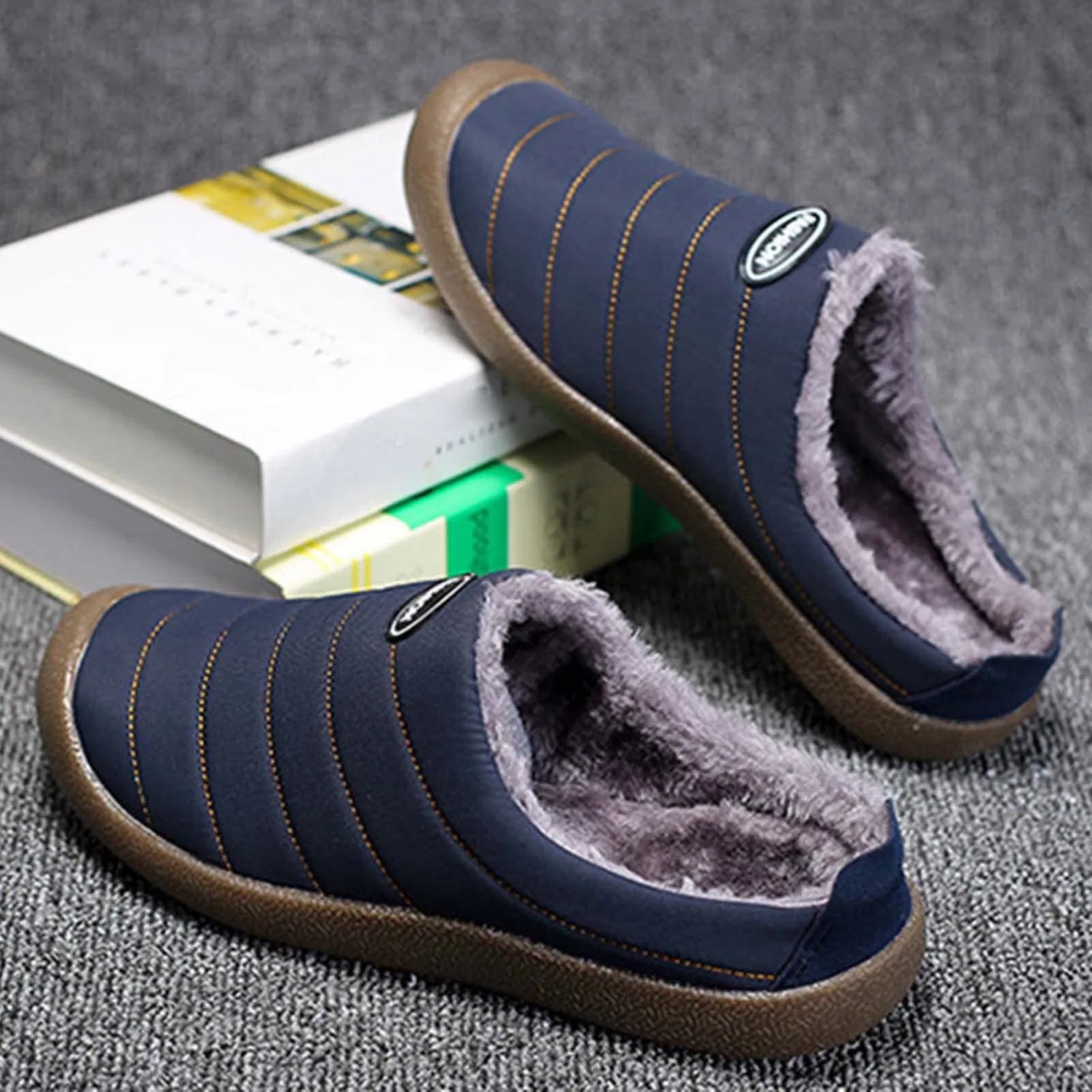 картинка Мужские тапочки с начесом, Heather Navy от магазина Одежда+