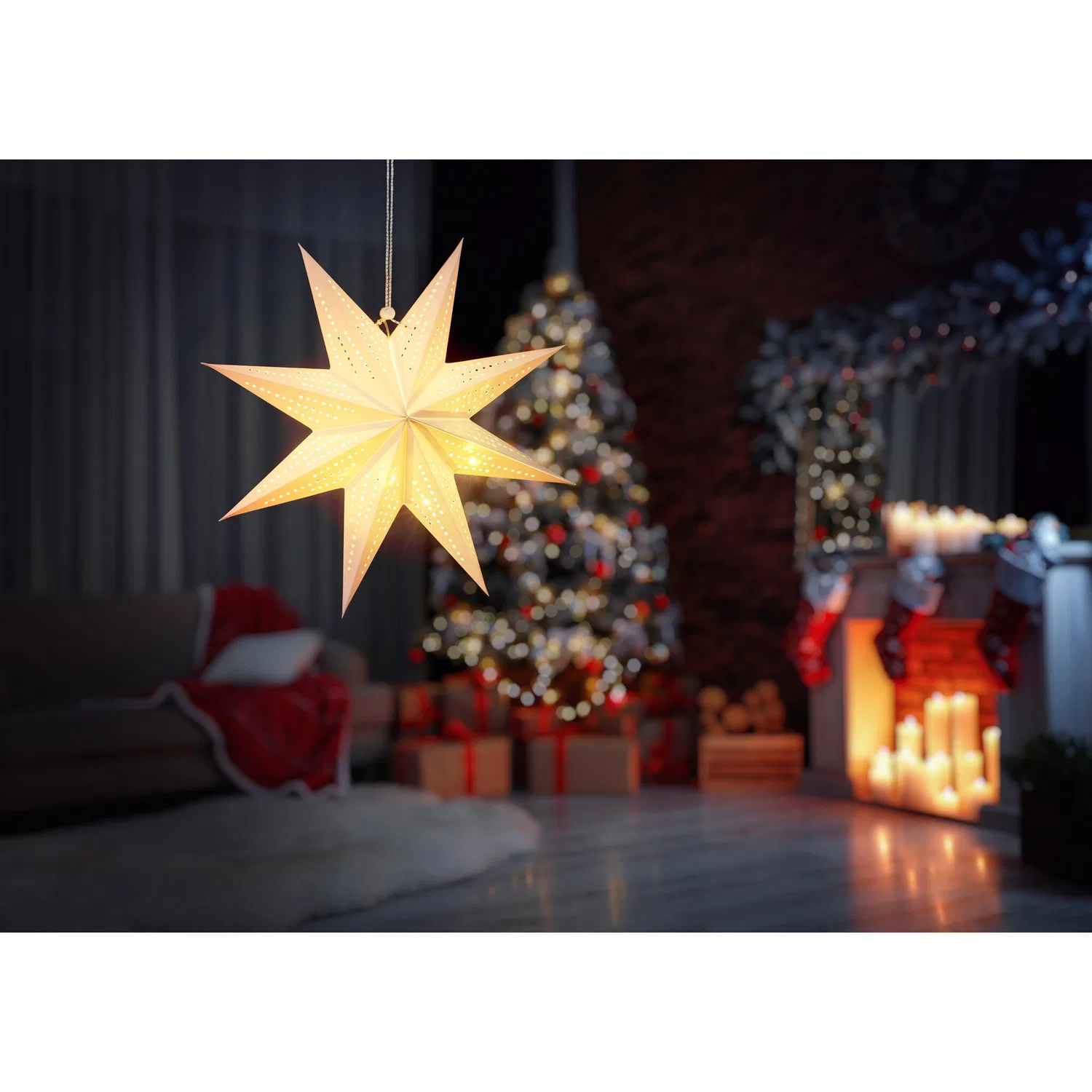 картинка Рождественская звезда LED 45 см бумажная BONETTI, WarmWhite от магазина Одежда+