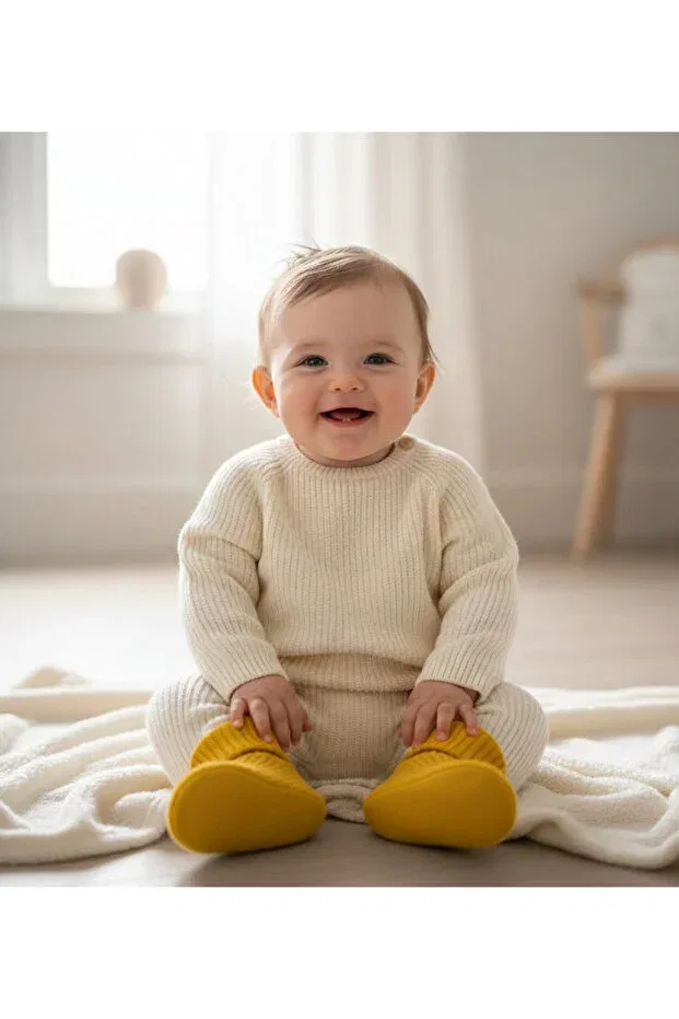 картинка Детские пинетки вязаные с подошвой EVA Basics Nimini Kids, Hardal от магазина Одежда+